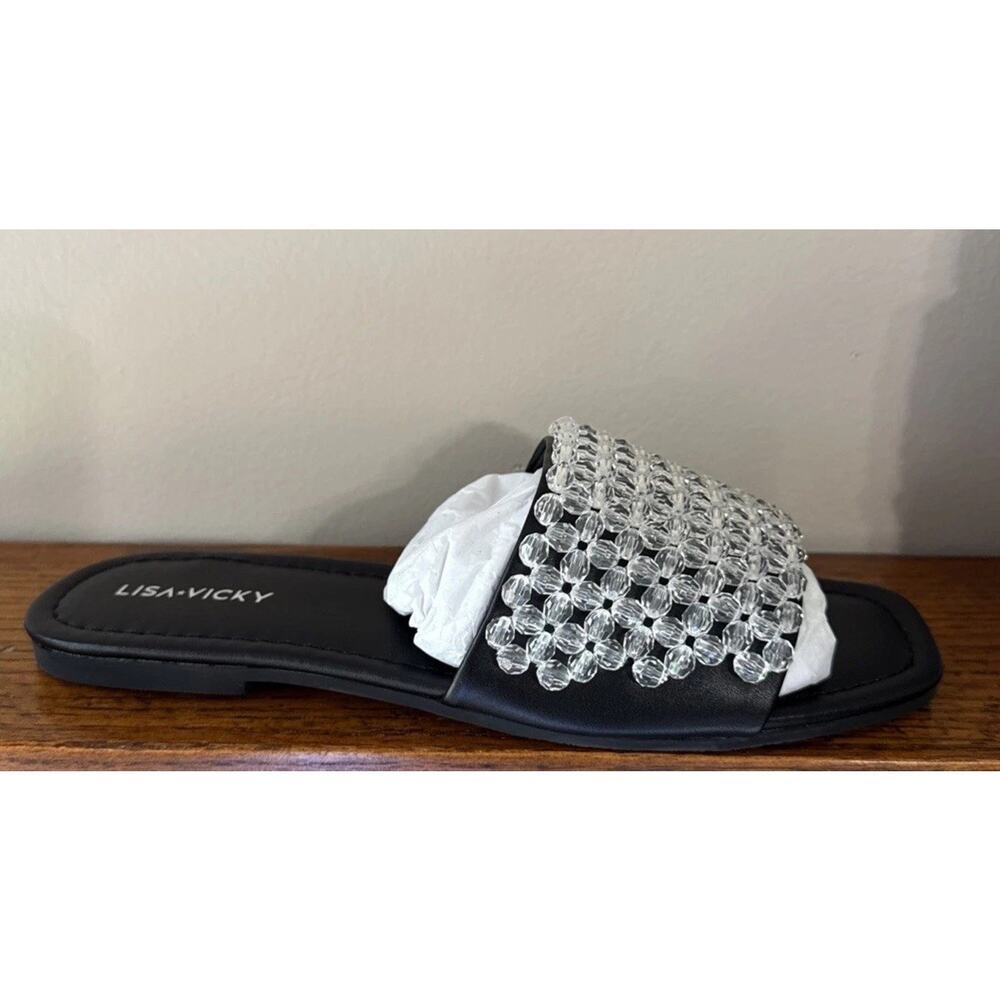 Lisa Vicky Womens Slides Magical Beaded Clear Black Size 8 New - Picture 3 of 7